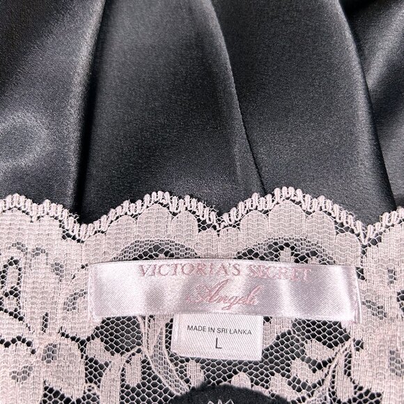 Victoria's Secret Angels Black Satin Pink Lace-Ribbon Slip Dress SZ Large Womens - Picture 12 of 16